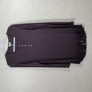 04136 Tasha Polizzi brown L/S fringe trim western button tunic M
